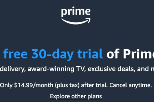 AMAZON PRIME 30 day trial! Cancel anytime