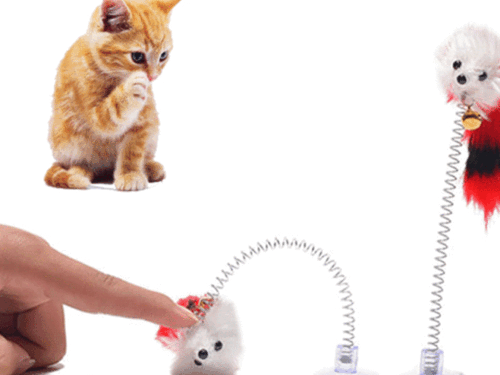 Fake feathery mouse with spring and suction cup | Game for Cats