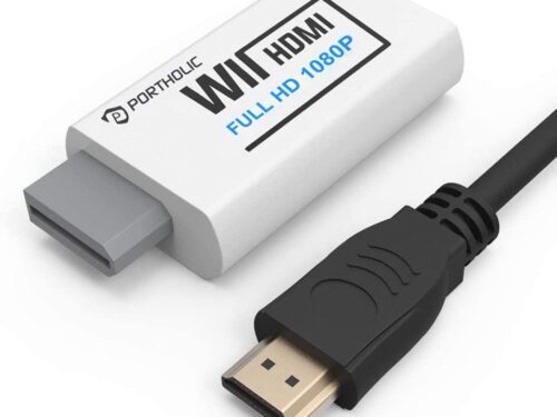 PORTHOLIC Wii to HDMI Converter 1080P with 5ft High Speed HDMI Cable Wii2 HDMI Adapter Output Video&Audio with 3.5mm Jack Audio, Support All Wii Display 720P, NTSC, Compatible with Full HD Devic