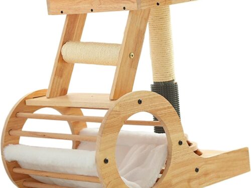 Wooden Cat Climbing Frame, Scratching Post Furniture Protection Bed Tunnel Ladder Nest Cat Scratcher for Indoor Cats Gift Pet Supplies, Style A