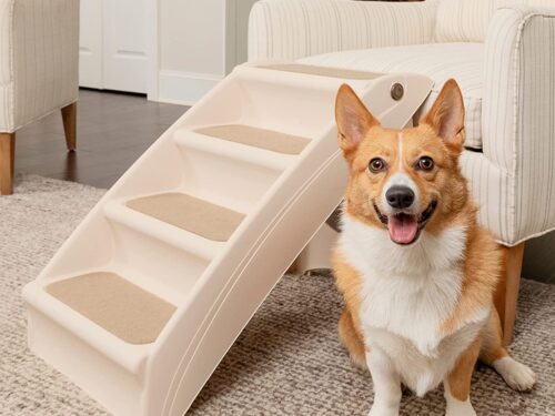 PetSafe CozyUp Folding Dog Stairs – Pet Stairs for Indoor/Outdoor at Home or Travel – Dog Steps for High Beds – Pet Steps with Siderails, Non-Slip Pads – Durable, Support up to 150 lbs