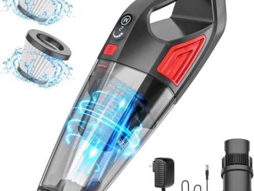 SRCO Handheld Vacuum Cordless, 9KPA Hand Vacuum Cordless Rechargeable with 2-Speed Strong Suction, Car Vacuum with 500ML Dustbin, Hand Held Vacuum Cleaner, Portable Vacuum for Home,Car,Pet Hair