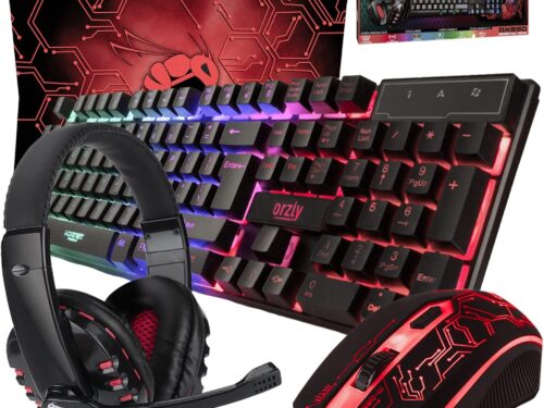 Gaming Keyboard and Mouse and Mouse pad and Gaming Headset, Wired LED RGB Backlight Bundle for PC Gamers and Xbox and PS4 Users – 4 in 1 Edition Hornet RX-250