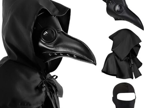 Halloween Plague Doctor Mask Plague Doctor Costume Obito Mask Steampunk Halloween Mask Horror Scary Halloween Mask Costume Props for Party Prom Halloween Gifts Set（3-pc Set） (Black), 12 inches