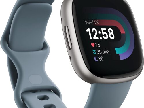 Fitbit Versa 4 Fitness Smartwatch with Daily Readiness, GPS, 24/7 Heart Rate, 40+ Exercise Modes, Sleep Tracking and more, Waterfall Blue/Platinum, One Size (S & L Bands Included)