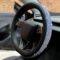Bling Comfy Steering Wheel Cover for Tesla Model Y/3 Highland/Juniper, D Shaped 14 Inch Small Sized with Jumbo Crystal Rhinestones, Flat Bottom with Anti-Slip Diamond Leather (Blue)
